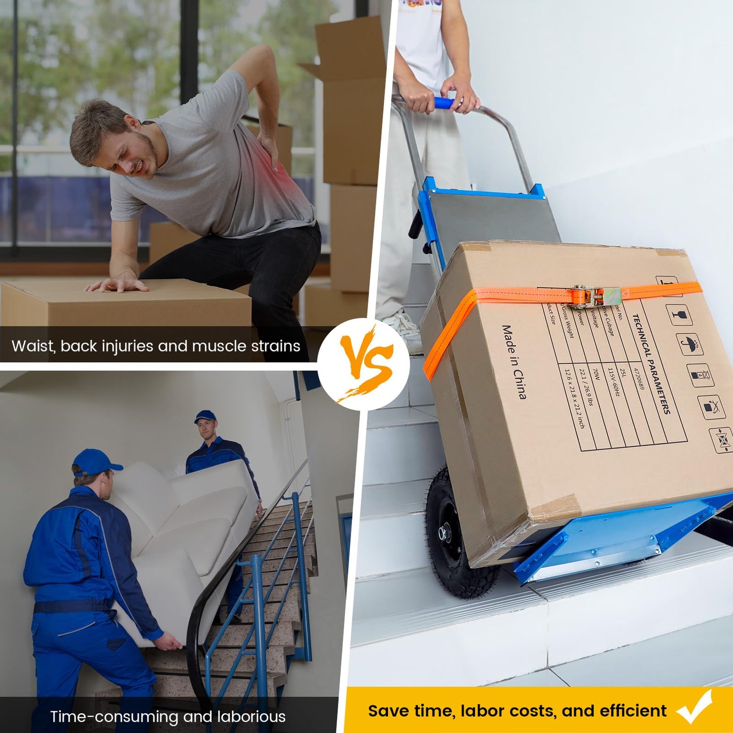 Electric Stair Climbing Dolly, 1200w Electric Hand Trucks Foldable, Large Capacity Stair Climbing Hand Trucks Dolly Cart with 4m Safety Rope, for Mobile Furniture Logistics Warehouse (Blue)
