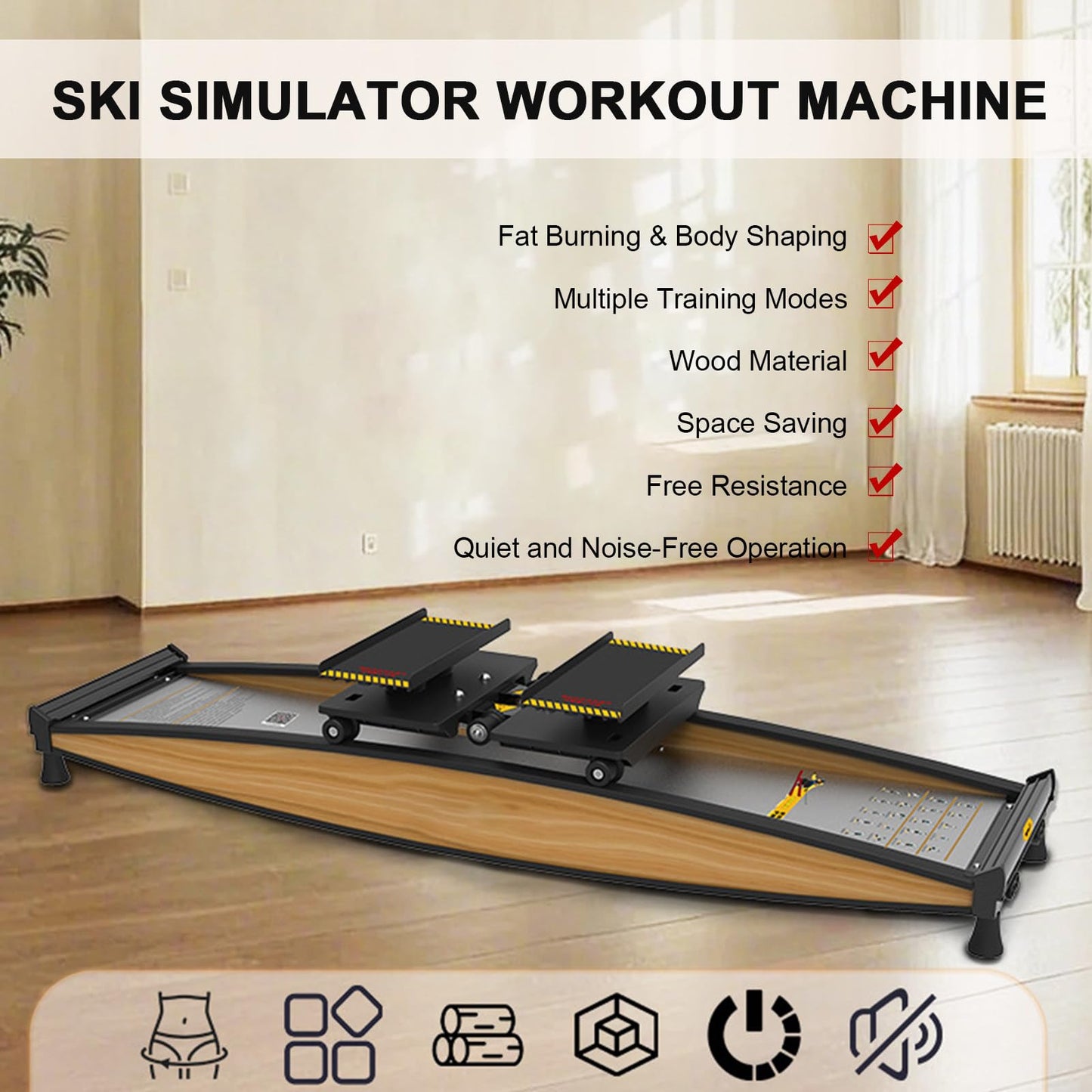 Ski Exercise Machine, Ski Simulator Training Machine with Ski Poles, Strength and Balance Training Tool Set, 150kg Load, for Waist, Abdomen and Leg Training
