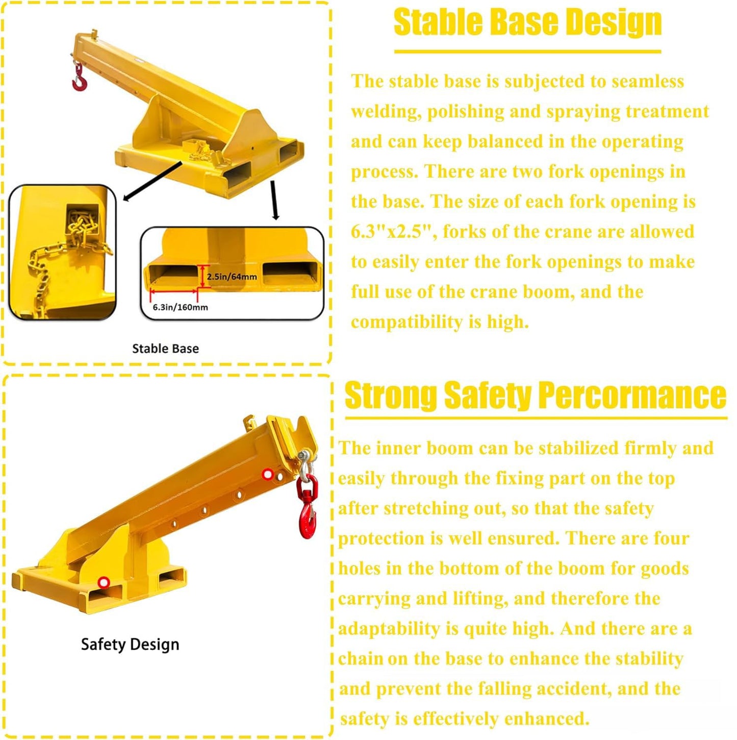 HQHAOTWU Forklift Jib Boom Crane 8800lbs Capacity Telescoping Mobile Crane Industrial Adjustable Forklift Lifting Hoist Truss Jib Boom Hook Manual Telescopic 63in-94.5in for Warehouse & Factories