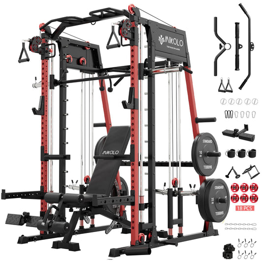 Mikolo Smith Machine, 2200lbs Squat Rack with LAT-Pull Down System & Cable Crossover Machine, Power Rack and Packages (RPRO230HPHGP)