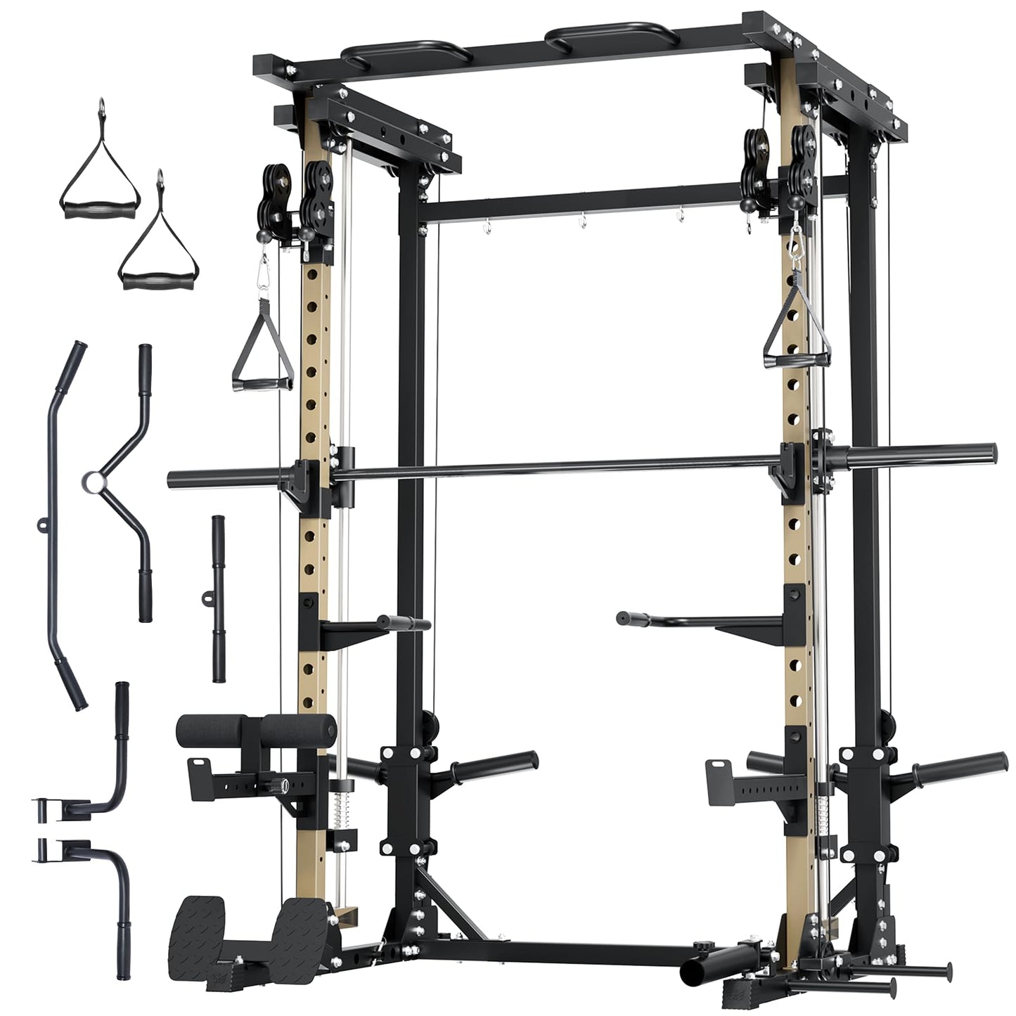 Major Fitness Drone3 Smith Machine, All-in-One Home Gym Power Rack with Cable Crossover, Pull-Up Bars, T-Bar & Squat Station, Heavy-Duty Full-Body Workout for Strength Training (D3SMS-KHA (Rack Only)