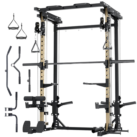 Major Fitness Drone3 Smith Machine, All-in-One Home Gym Power Rack with Cable Crossover, Pull-Up Bars, T-Bar & Squat Station, Heavy-Duty Full-Body Workout for Strength Training (D3SMS-KHA (Rack Only)