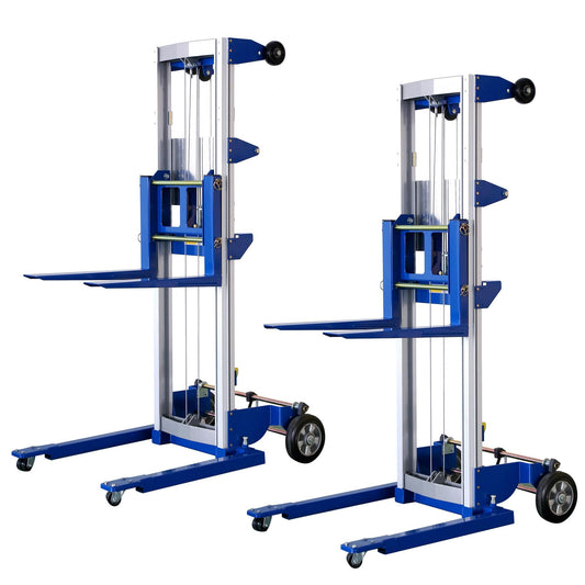 ELOMBR 2PCS Material Lift Winch Stacker, 1.97"-122" Height Range, 400 lbs Capacity, Adjustable Straddle Hand Winch Lift Trucks for Warehouse, Factory, 42.90" L x 43.30" W