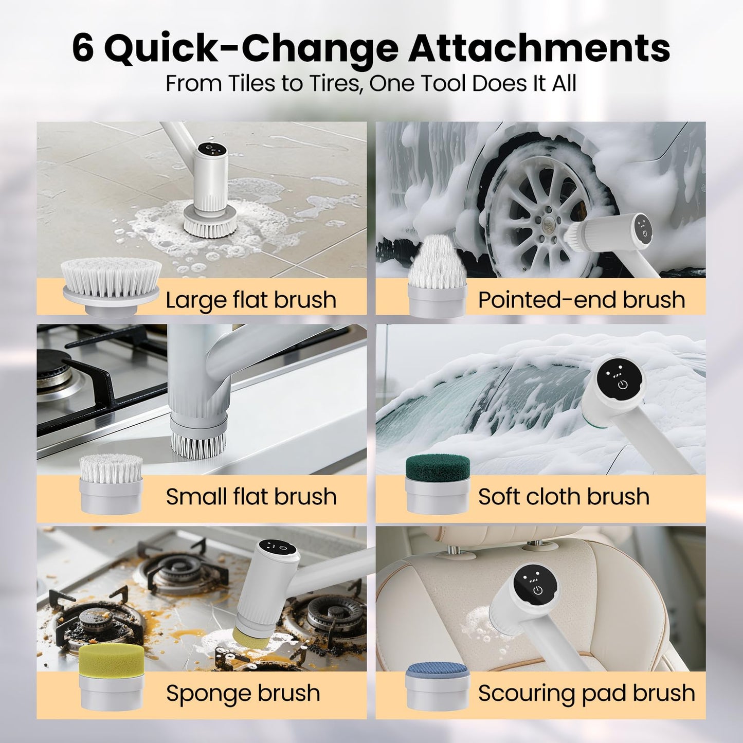 BOTLIFE Electric Spin Scrubber - 4500mAh Cordless Cleaning Brush with 6 Brush Heads, 47" Adjustable Handle Relieves Back Pain, IPX7 Waterproof Power Scrubber for Bathroom Shower Floor Tile Bathtub