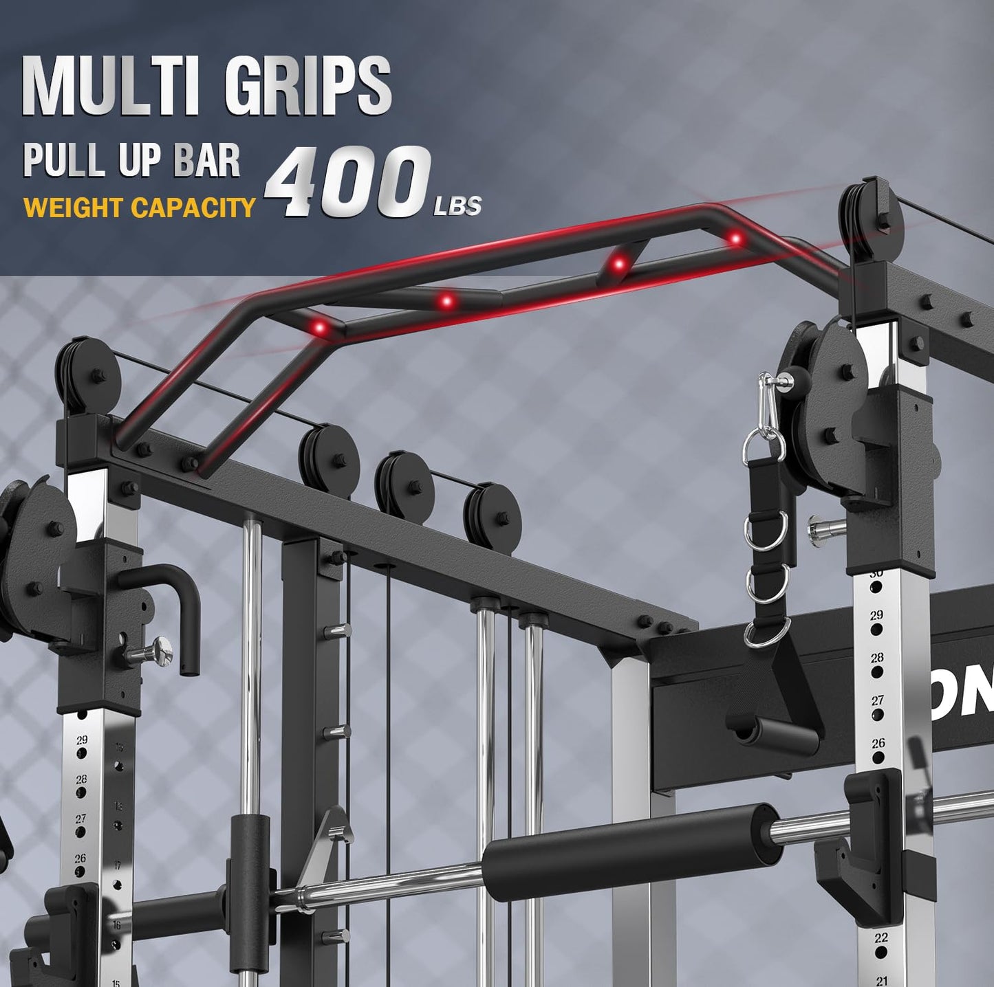 DONOW Smith Machine with Weight Stacks, Power Cage Home Gym System with LAT Pulldown Cable Crossover Multi-Functional Trainer with Dual Pulley System with Weight Bench Cast Iron Weight Plates 240lbs