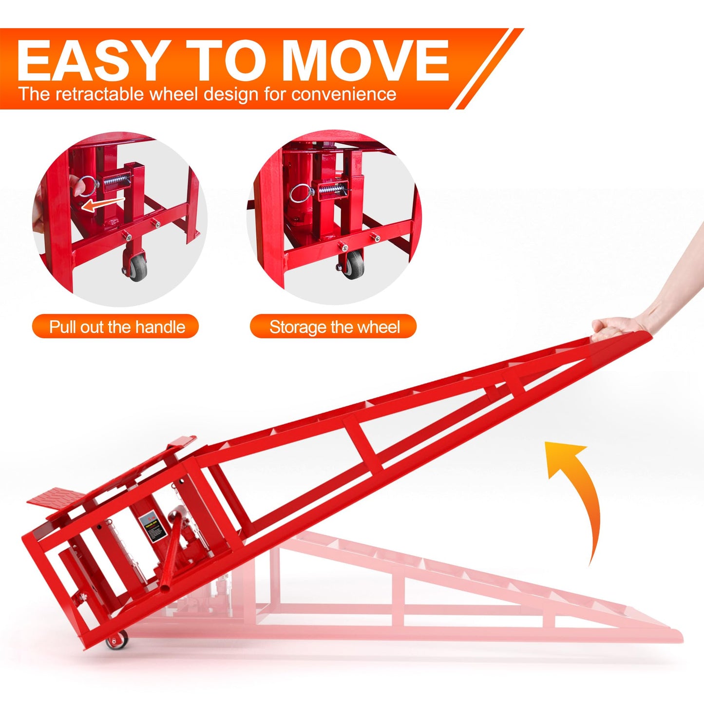 LOCKIETTA 2 PCS Hydraulic Car Ramps with Wheels, 11065LBS 5T Heavy Duty Car Ramp with Hydraulic Jack, Portable Car Lifts for Oil Changes for Home Garage, 9"-14.2" Lifts, Red