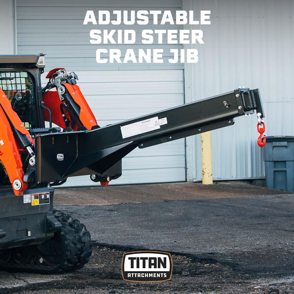 Titan Attachments Skid Steer Adjustable Jib Crane with 3 Ton Hook, 120" Manual Telescoping Boom, Adjustable Hook Points, SSQA Skid Steer Connection, 5,000 LB Max Lift Capacity