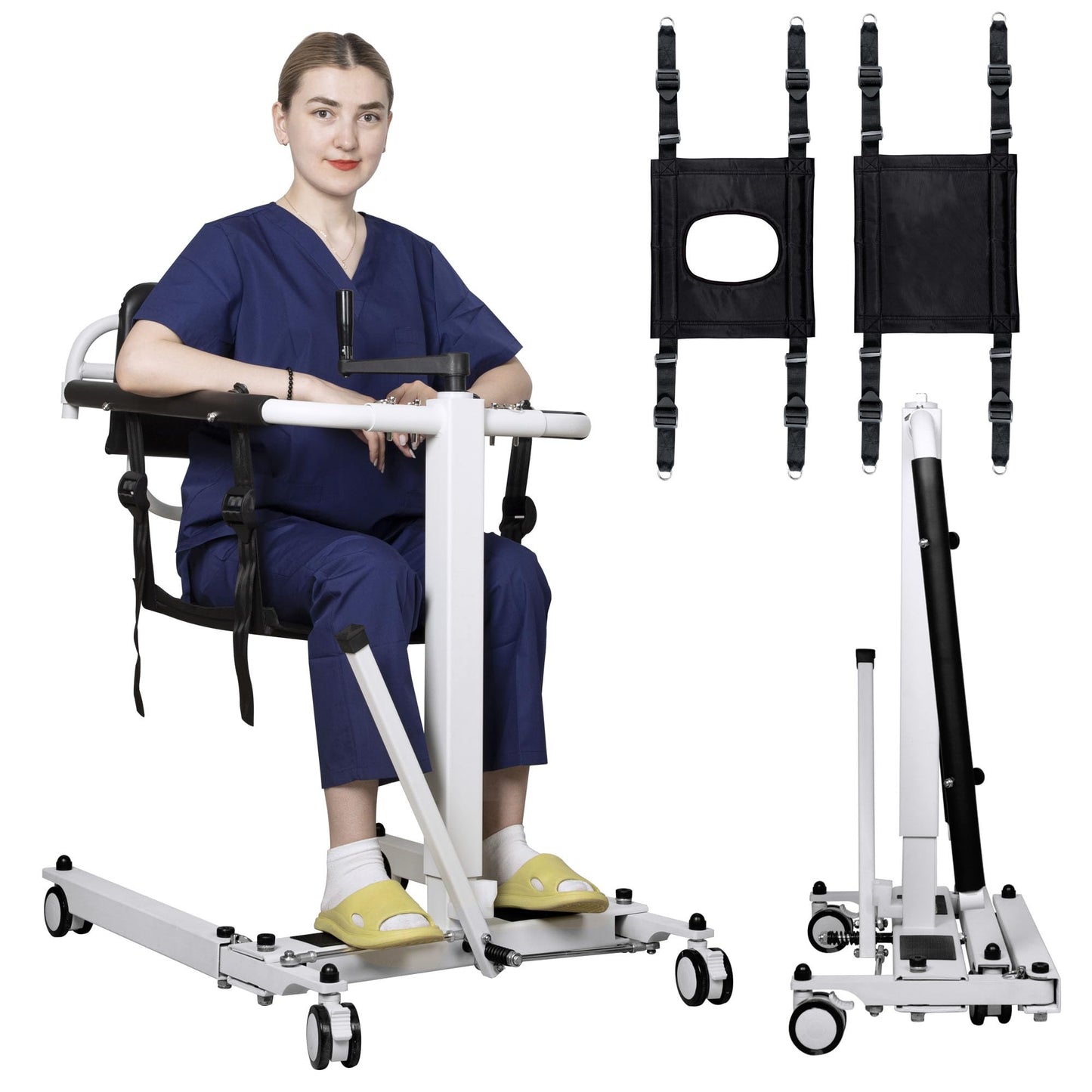 BNDDUP Patient Lift Transfer Chair, Foldable Patient Lift for Home Portable Lift Wheelchair for Car, Patient Lift Aid for Seniors Elderly/Disabled (Foldable Manual Patient Lift Transfer Chair)