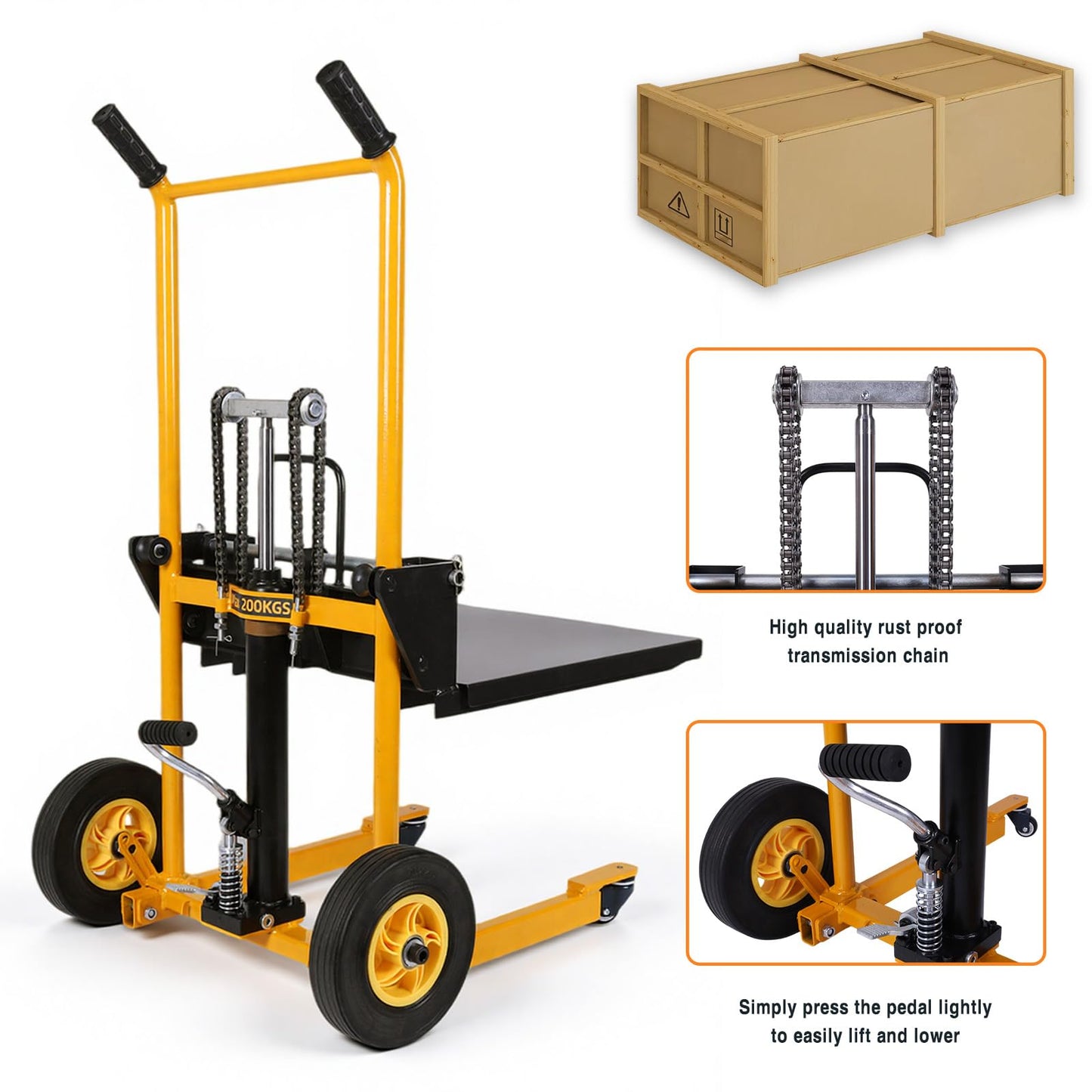 450lbs Capacity Forklift & Manual Hydraulic Lift Table Cart, 2-in-1 Foldable Pallet Jack Stacker, Portable Hand Push Truck with Adjustable Forks & Swivel Wheels for Warehouse, Garage, Factory
