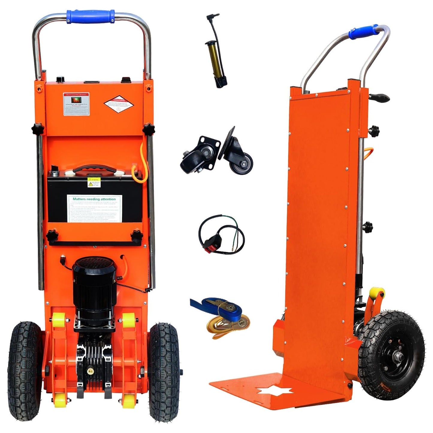 WMWZPYH Powered Stair Climbing Hand Trucks with Telescopic Handle, Electric Stair Climbing Dolly, Easily Handles Heavy Duty Loads Up and Down Stairs Heavy Duty Stair Climber Cart(Orange)