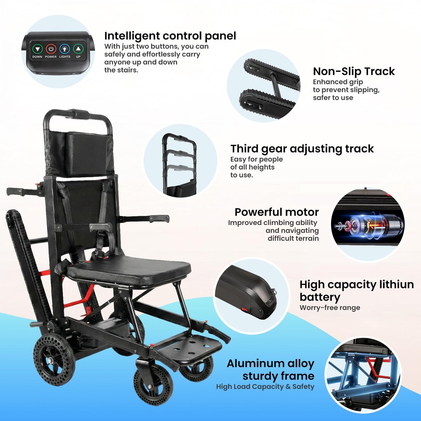 Power Wheelchair Foldable, Electric Stair Climbing Wheelchair, Stair Chair Lifts for Seniors, Mobile Elderly Stair Chair Load Capacity 450lbs