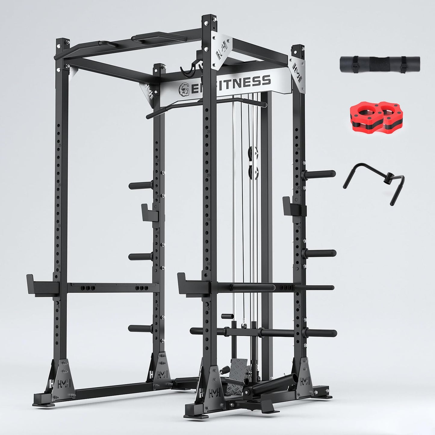JZOPIDL X9 Power Cage with Optional LAT PullDown/Cable Crossover/Smith Machine System, 2000LB Squat Rack for Home & Garage Gym, with Weight Storage Rack and More Training Attachments