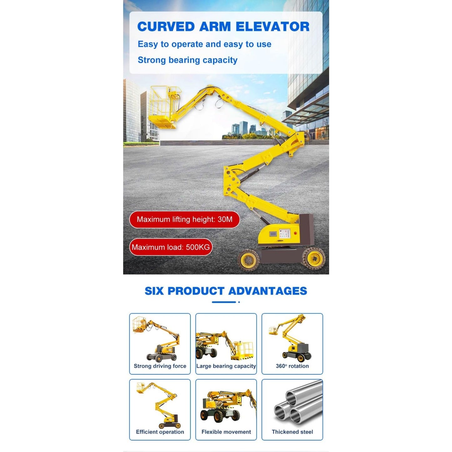 Towable Telescopic Articulated Boom Lift with Hydraulic Crank Arm for Tight Workspaces and Complex Terrain High-Altitude Operations