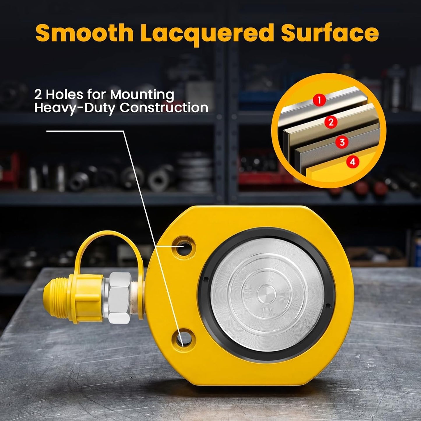 NEWTRY 50 ton Low Profile Hydraulic Ram Jack + Hand Pump Stoke 16mm(0. 63inch) Mini Protable Hydraulic Cylinder Industrial Super Thin Lifting Jack