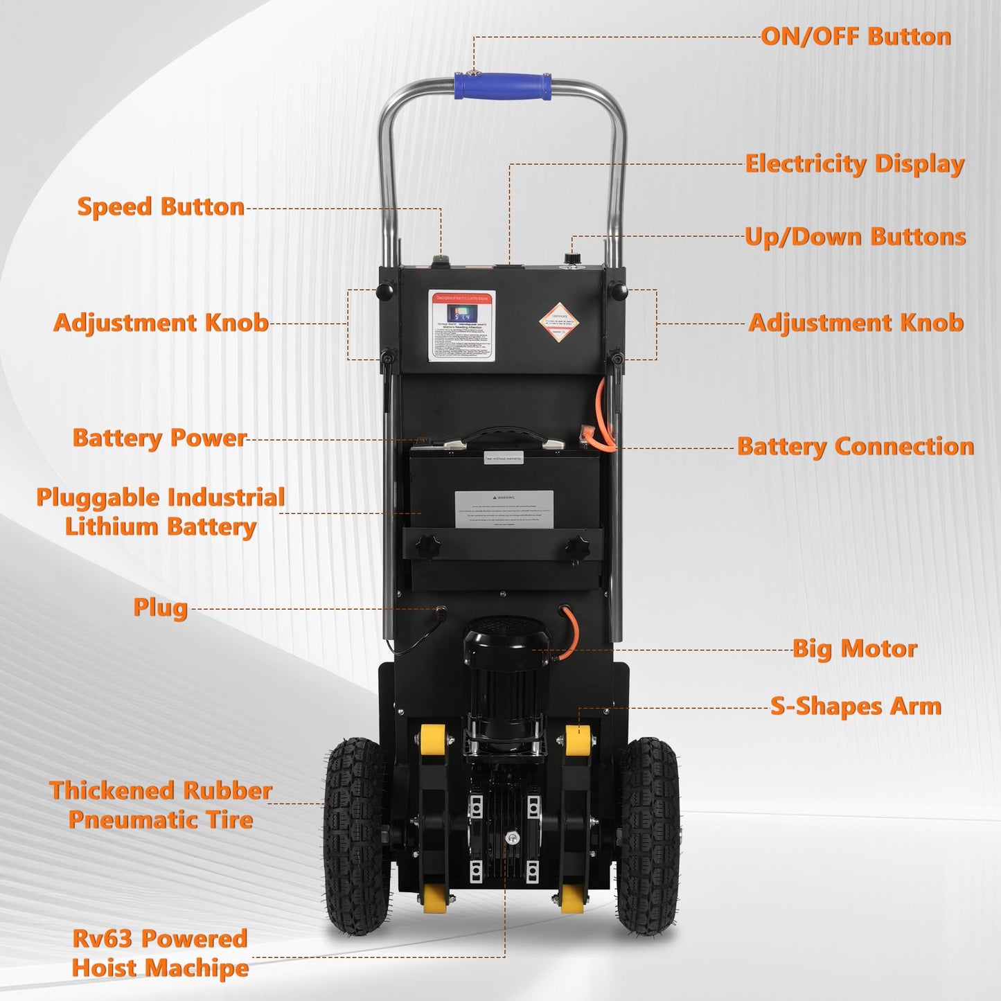 Electric Stair Climbing Dolly 1500W Heavy Duty Powered Stair Climber Hand Truck with 10" Anti-Slip Tires, Powered Stair Climbing Cart for Appliances, Furniture & Warehouse Moving (900 lbs Capacity)