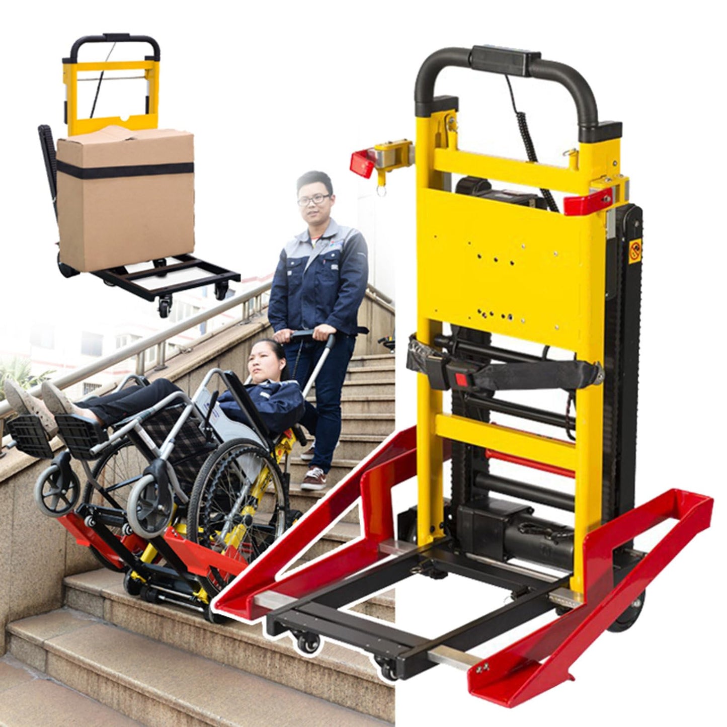 Electric Stair Climber - Crawler Type, Aluminium Alloy Electric Hand Trolley Wheelchair Docking Vehicle, Foldable Electric Stair Lift, Transfer Patients/Cargo Up and Down Stairs, Max Load 440lb/200kg