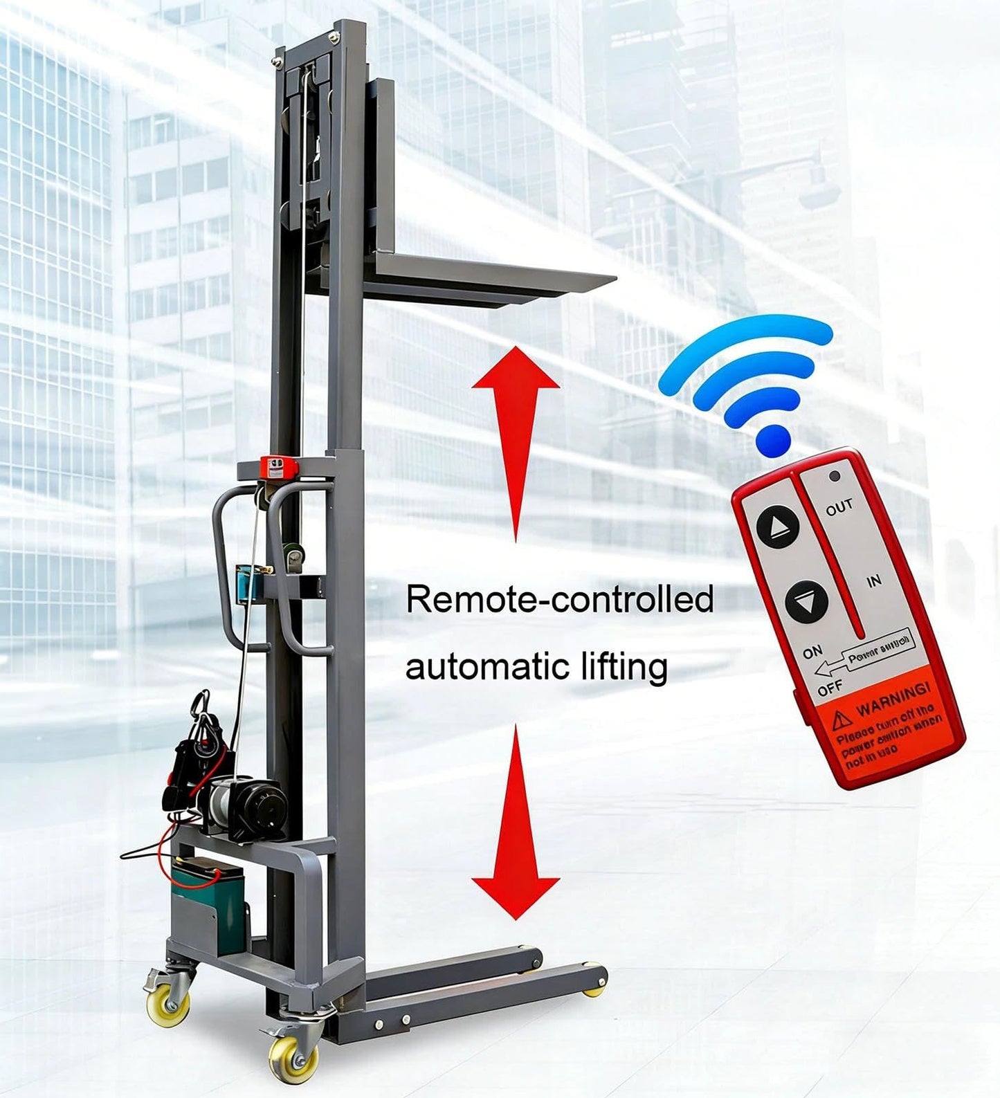 Electric Pallet Stacker with Winch – Heavy-Duty 600 lbs Electric Pallet Jack, Portable Pallets Lifter for Warehouses, Loading Docks, and Narrow Aisles(1.6)