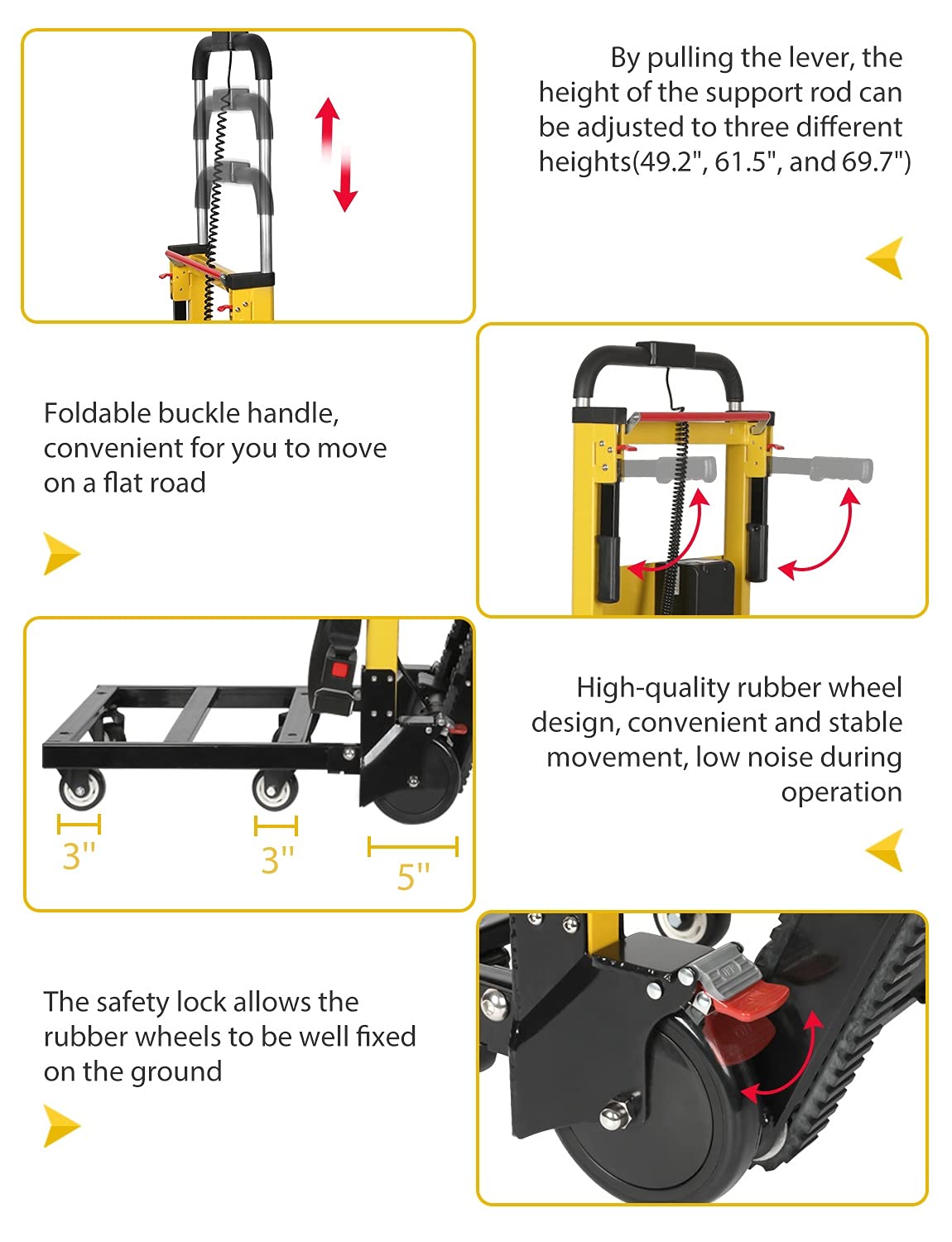 Electric Stair Climbing Hand Trucks Dolly Cart, 441lb Max Load Heavy Duty, 120W Motor Powered Stair Climber Dolly Cart with 6 Wheels Motor Battery Powered for Furniture Family Logistics Warehouse