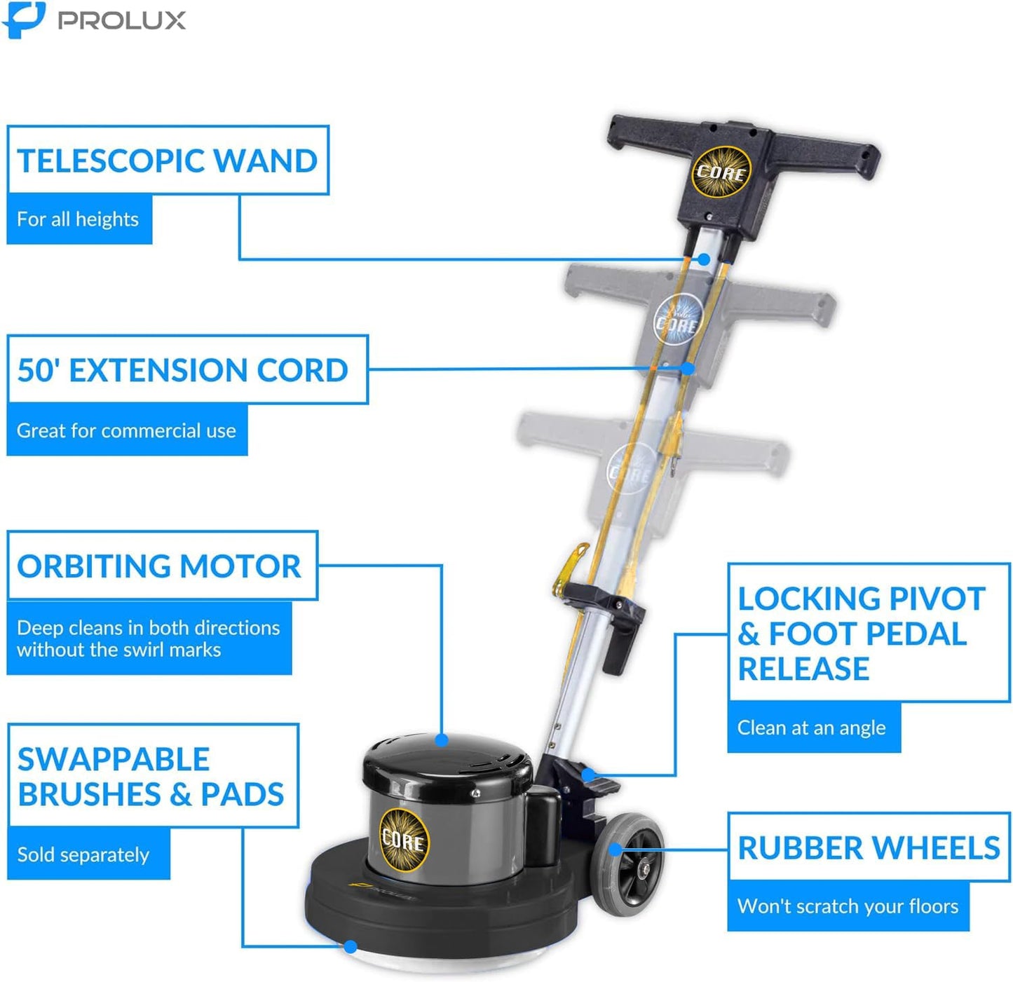 Prolux PLC13L 13" Heavy Duty Commercial Polisher Floor Buffer Machine Scrubber and 5 Pads