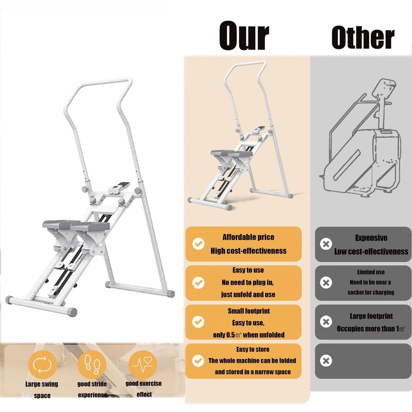 Vertical Stair Climbing Machine Fitness Equipment, Foldable Stepper, Vertical Stepper for Home Gym, Height Adjustable Vertical Stair Climbing Machine