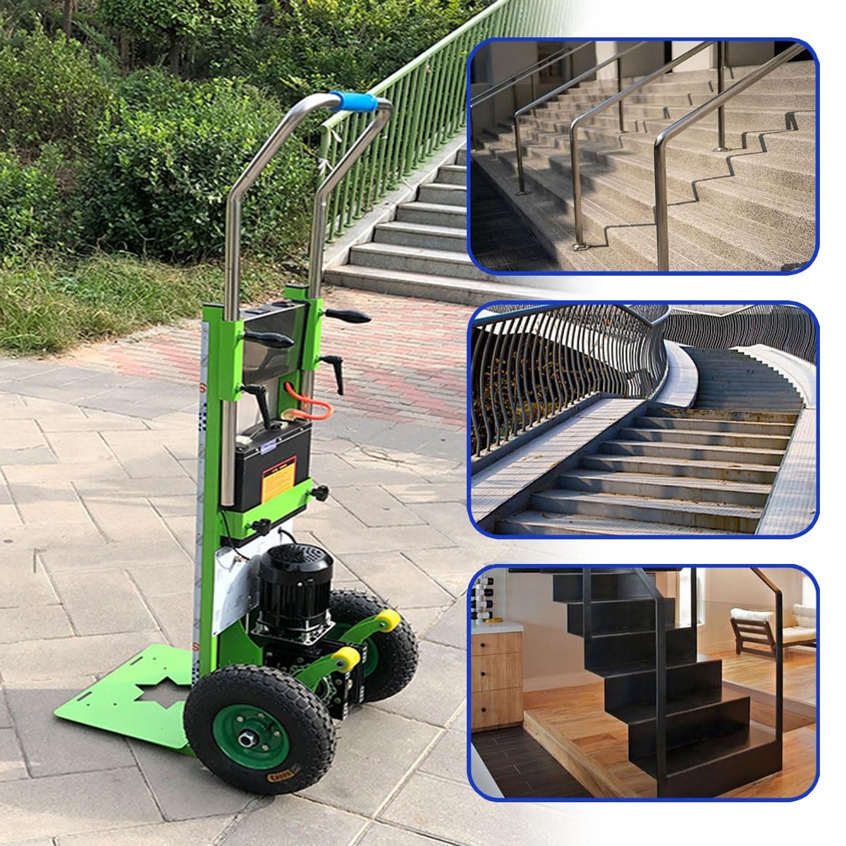 WMWZPYH Heavy Duty Stair Climber Cart for Carry Heavy Objects, 1200W Brushless Motor Powered Stair Climbing Hand Trucks, 881LB Capacity Electric Stair Climbing Dolly with Extensible Handle(Green)