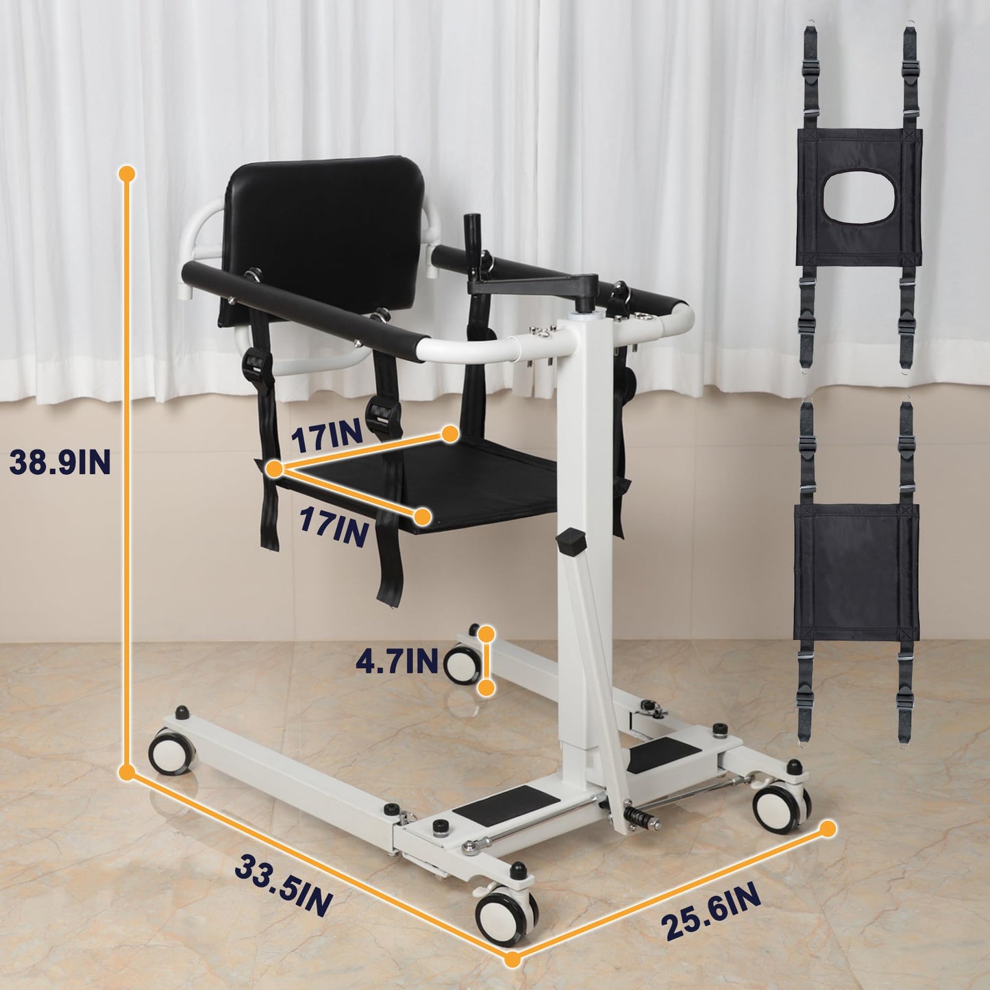 Manual Patient Lift Transfer Chair, Foldable Transfer Lift Chair, Adjustable Height & Base Width, Portable Lift Assist for Elderly, Bed to Wheelchair/Sofa/Toilet/Car Transfers