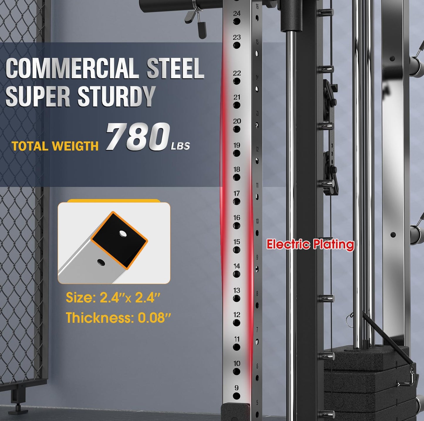 DONOW Smith Machine with Weight Stacks, Power Cage Home Gym System with LAT Pulldown Cable Crossover Multi-Functional Trainer with Dual Pulley System with Weight Bench Cast Iron Weight Plates 240lbs