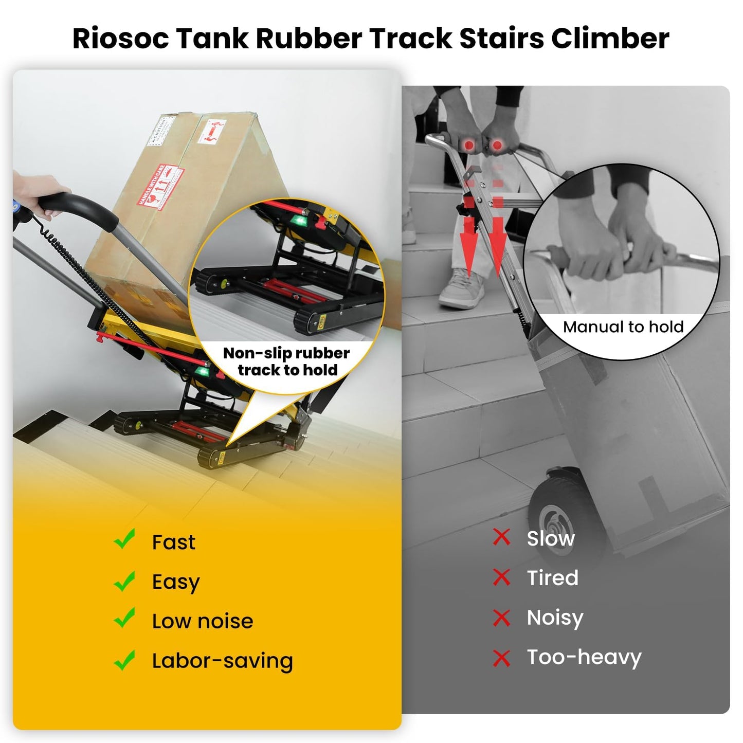 Riosoc Electric Stair Climbing Dolly, Heavy Duty, Powered Stair Climber Dolly Cart with 6 Wheels Motor Powered for Furniture Logistics Warehouse, Yellow