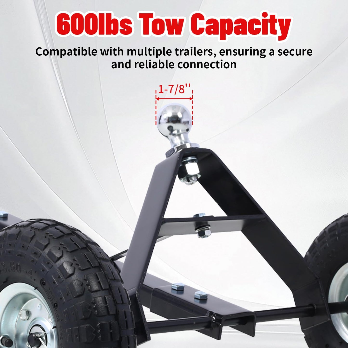 600 LB Load Capacity Trailer Dolly, Heavy Duty 2-Wheel Hand Trailer Mover with 1-7/8" Hitch Ball, Dual 10” Pneumatic Tires for RV, Boat & Utility Trailers