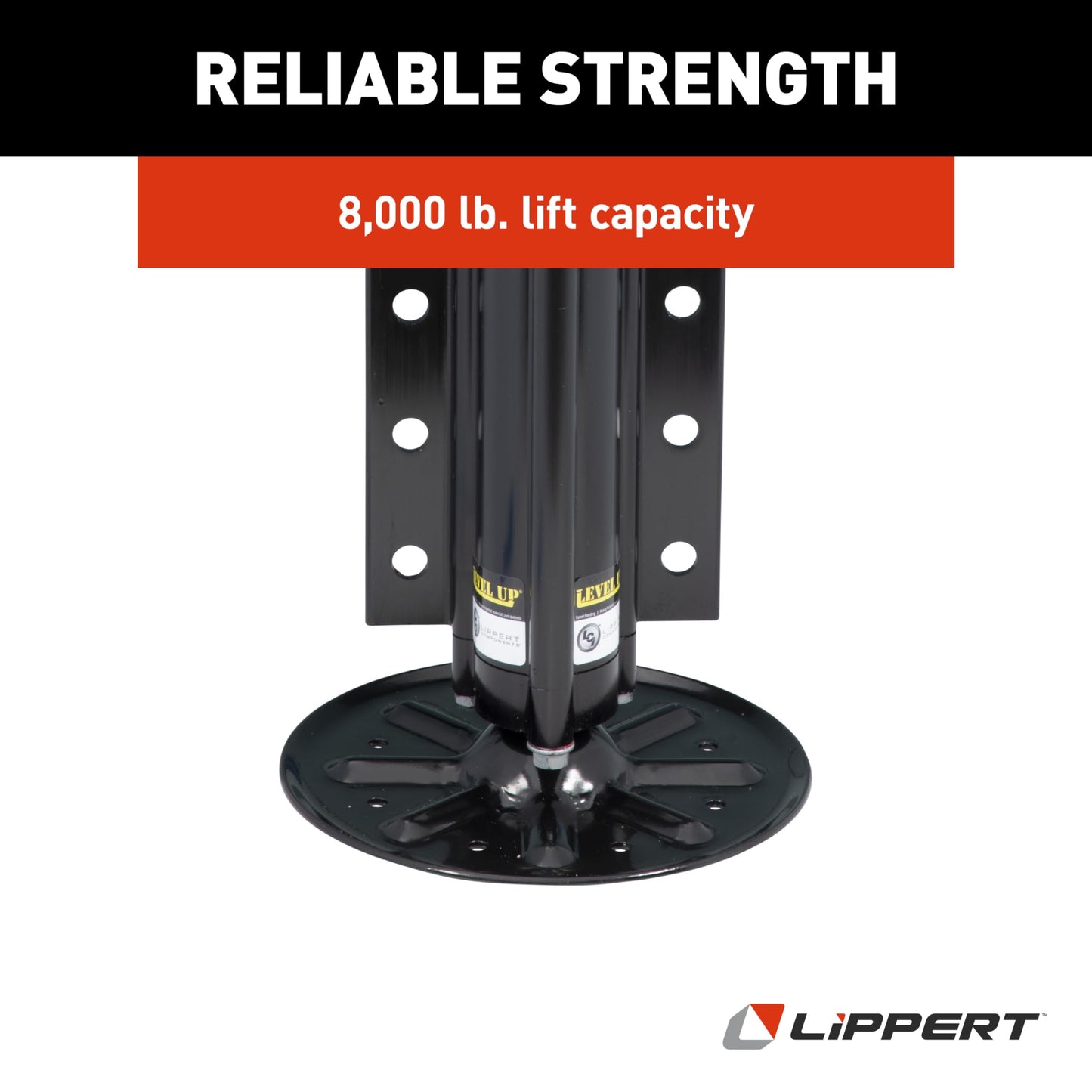Lippert Level Up Gen I Replacement Hydraulic Landing Gear Jack for 5th Wheel RVs and Travel Trailers, 8,000-lbs. Capacity, Aluminum, 9" Diameter Footpad, 21-7/16" Retracted Height - 195860