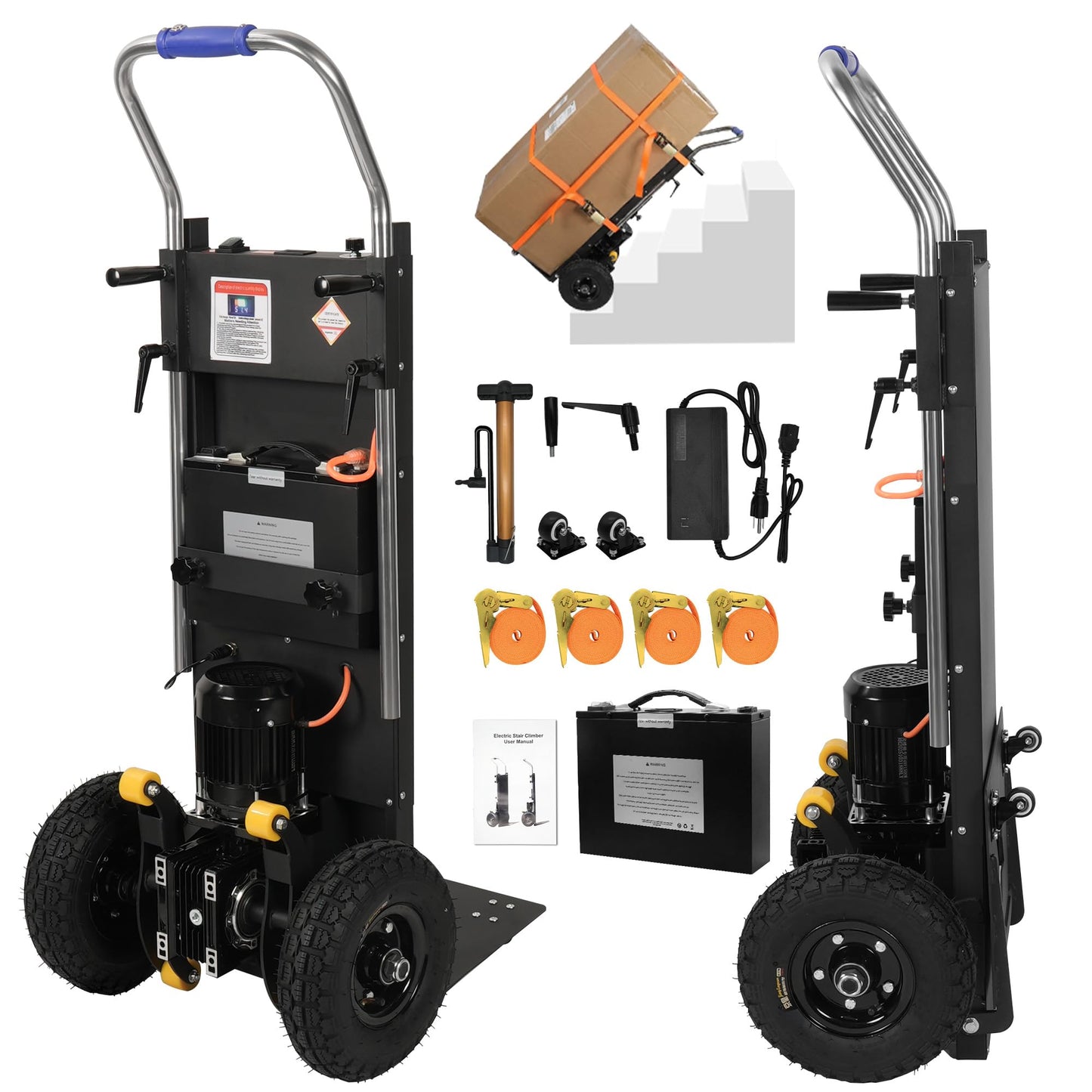 Electric Stair Climbing Dolly 1500W Heavy Duty Powered Stair Climber Hand Truck with 10" Anti-Slip Tires, Powered Stair Climbing Cart for Appliances, Furniture & Warehouse Moving (900 lbs Capacity)
