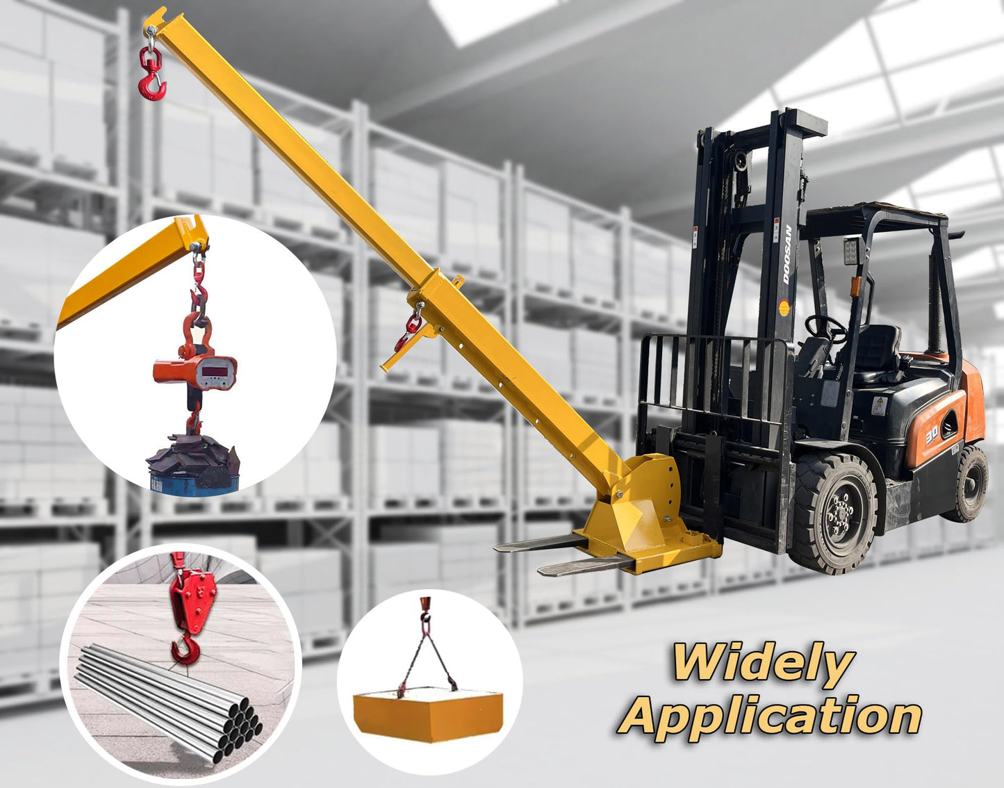 INTSUPERMAI Forklift Jib Boom Crane with Adjustable Tilt Angle 3 Ton / 6600 LB Forklift Mobile Crane Adjustable Forklift Crane Attachment with Truss Hoist Jib Boom Hook Max 12.14ft/3.7m Length
