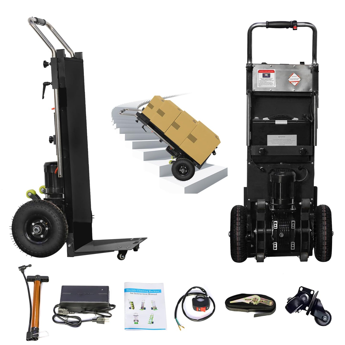 W-JIAJIEBTH Electric Stair Climbing Hand Trucks, 1200W Powered Electric Stair Climbing Hand Trucks Dolly Cart for Moving, 880lb Capacity Heavy Duty Stair Climber (Black), LJ4-A035