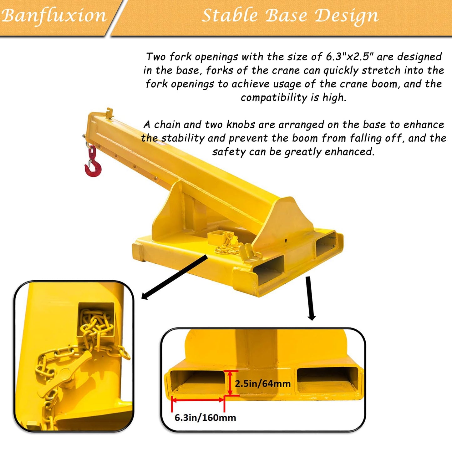 Banfluxion Forklift Jib Boom Crane, 8800LBS/4T Capacity Heavy Duty Telescopic Crane, Manual Adjustable Arm Extends to 94.5 Inch, with Truss Boom & Hook for Warehouse, Factory, Equipment Handling