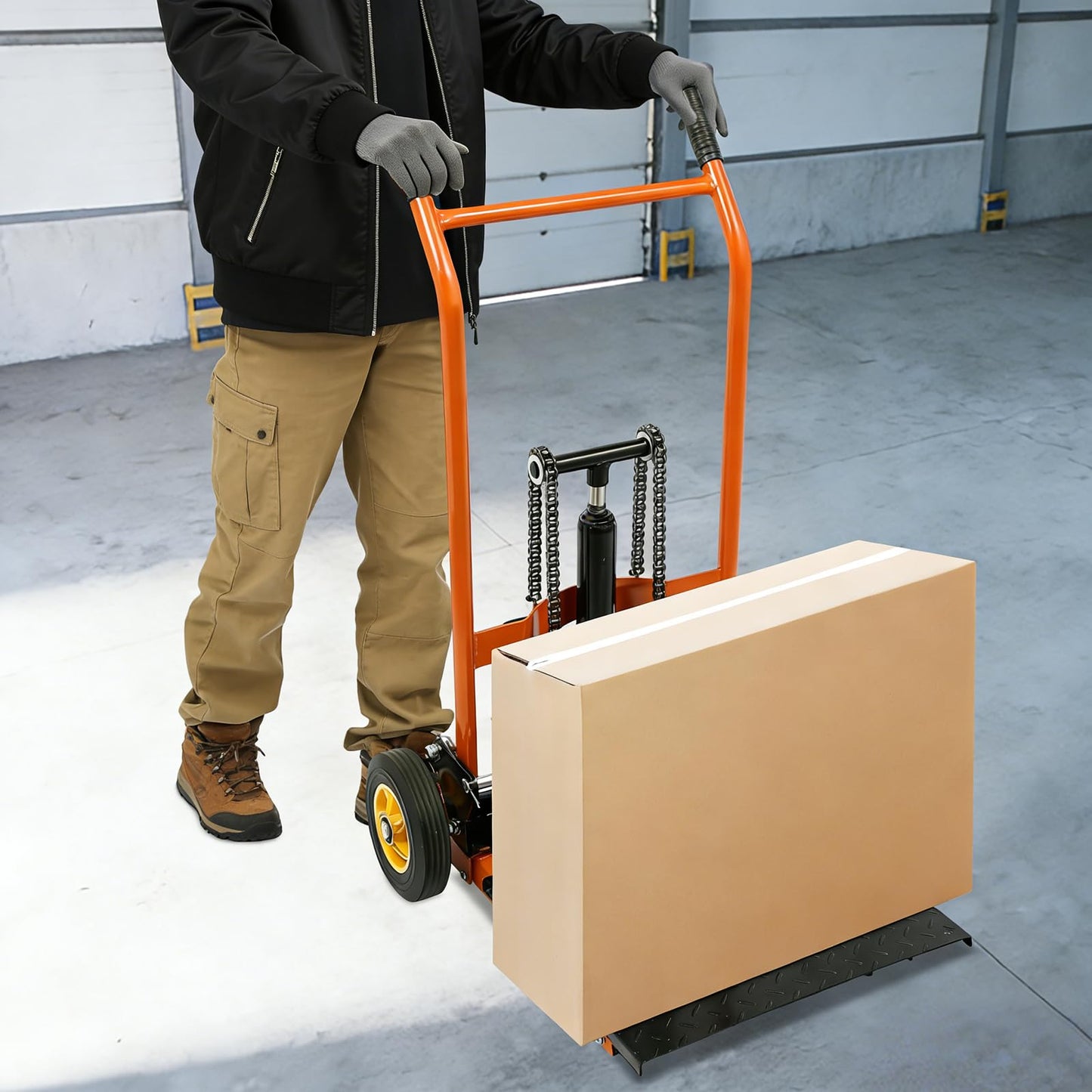 Hydraulic Material Fork Lift, Adjustable Lift Table, 440 Lbs Capacity Material Lift Winch Stacker, 15.7" Fork Lifting Flat Truck with 2 Casters, Steel Platform Pallet Stacker for Warehouse