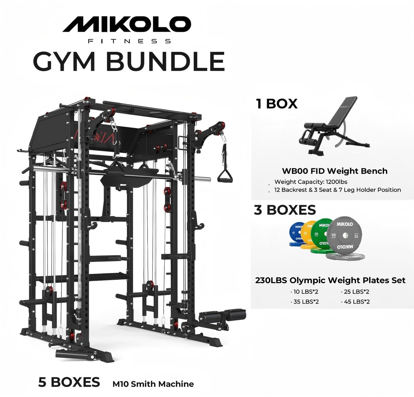 Mikolo Smith Machine, Multi-Function Power Cage with Dual Pulley System, Vertical Leg Press Attachment, Squat Rack Power Rack with More Training Attachment for Home Gym (M7230CPHGPB)