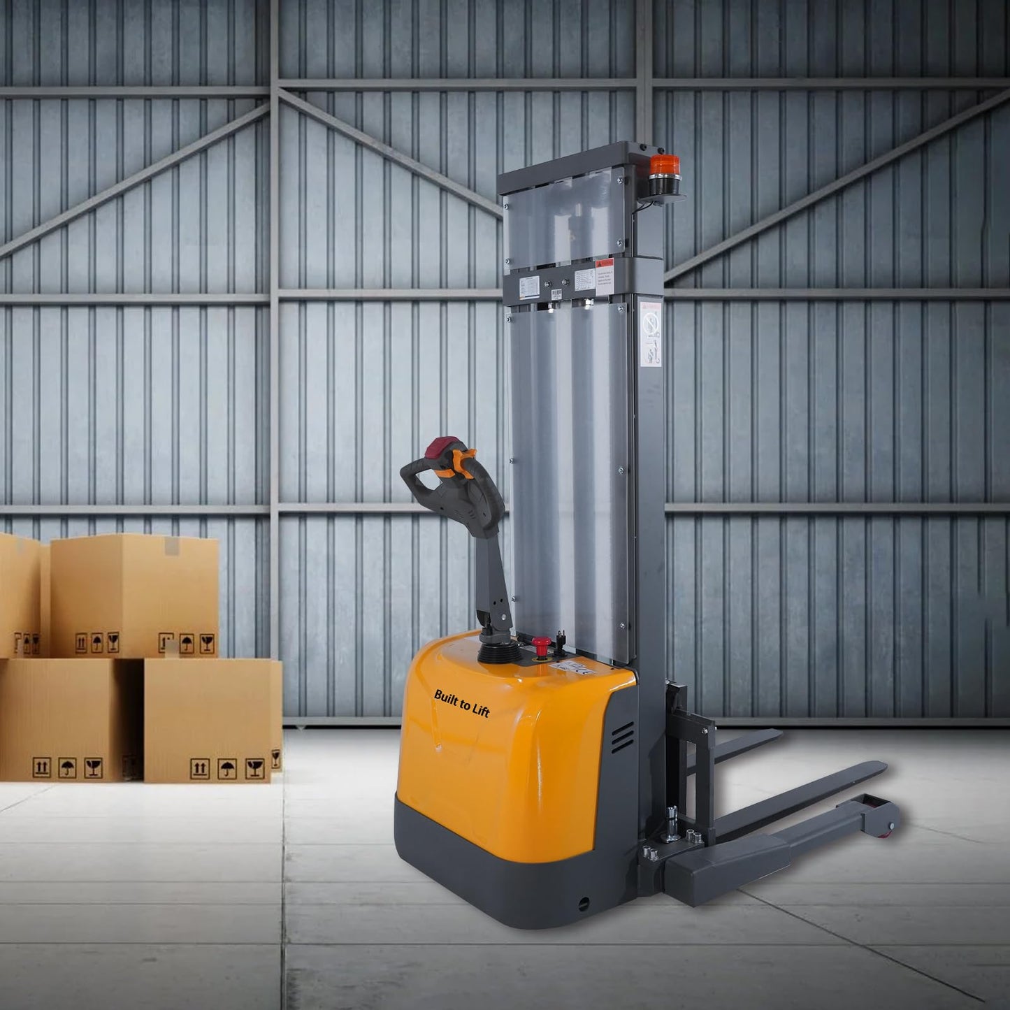 Built to Lift Full Electric Stacker, Pallet Stackers 98" Lifting, 3300lbs Material Lift Straddle Legs, Forklift for Warehouse with Adjustable Forks