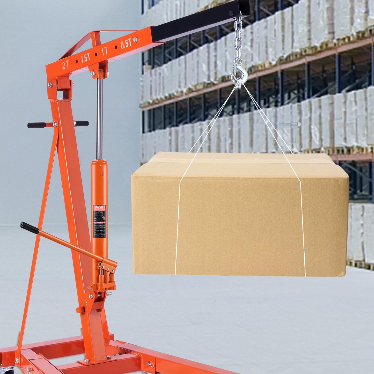 VEVOR Hydraulic Long Ram Jack, 8 Ton Engine Hoist Cylinder with Double Piston Pump and Clevis Base, Hydraulic Ram Cylinder for Engine Lift Hoists, Hydraulic Garage/Shop Cranes, Mechanical, Farm