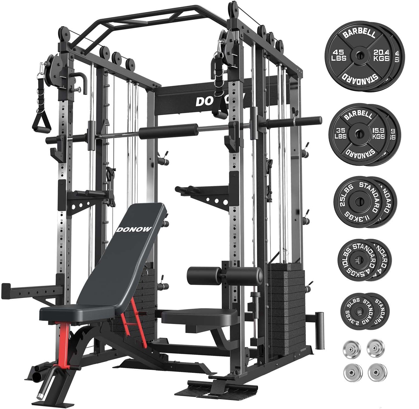 DONOW Smith Machine with Weight Stacks, Heavy Duty Home Gym System Power Cage Cable Crossover Machine Multi-Functional Trainer Ratio 1:1