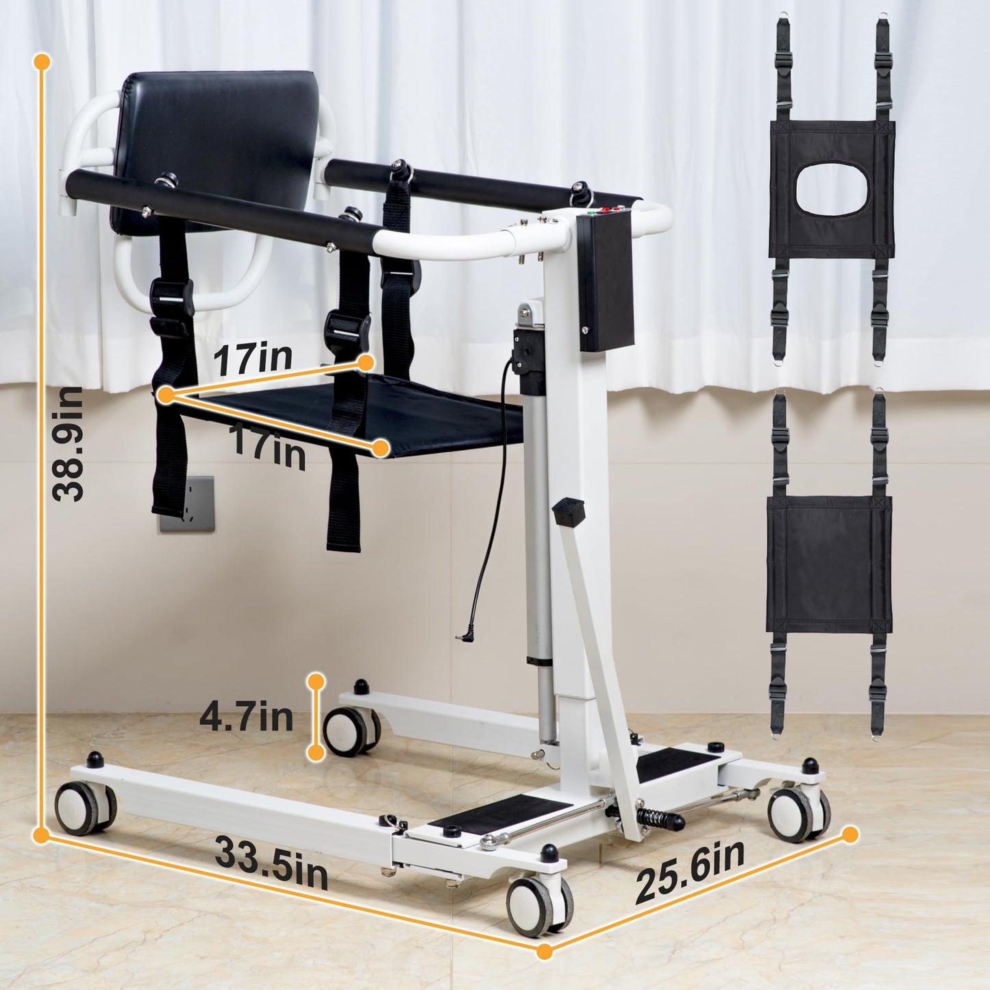 Electric Patient Lift Transfer Chair, Foldable Transfer Lift Chair, Adjustable Height & Base Width, Portable Lift Assist for Elderly, Bed to Wheelchair/Sofa/Toilet/Car Transfers