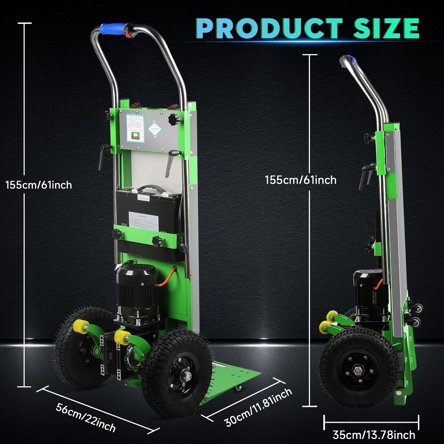 Electric Stair Climbing Dolly, 1250W Heavy-Duty Electric Hand Truck with Telescopic Handle, 3 Mode Folding Stair Climber, 900lbs Max Load Capacity for Effortless Moving of Furniture, Appliances, Green