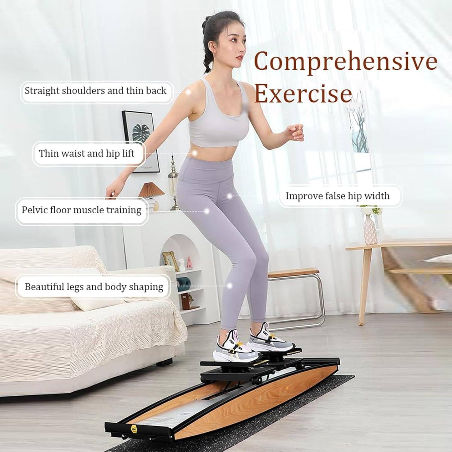 Ski Exercise Machine,Wind Resistance Waist Training Ski Simulator,150kg Load for Abdomen and Leg Training with Walking Stick and Floor Matfor