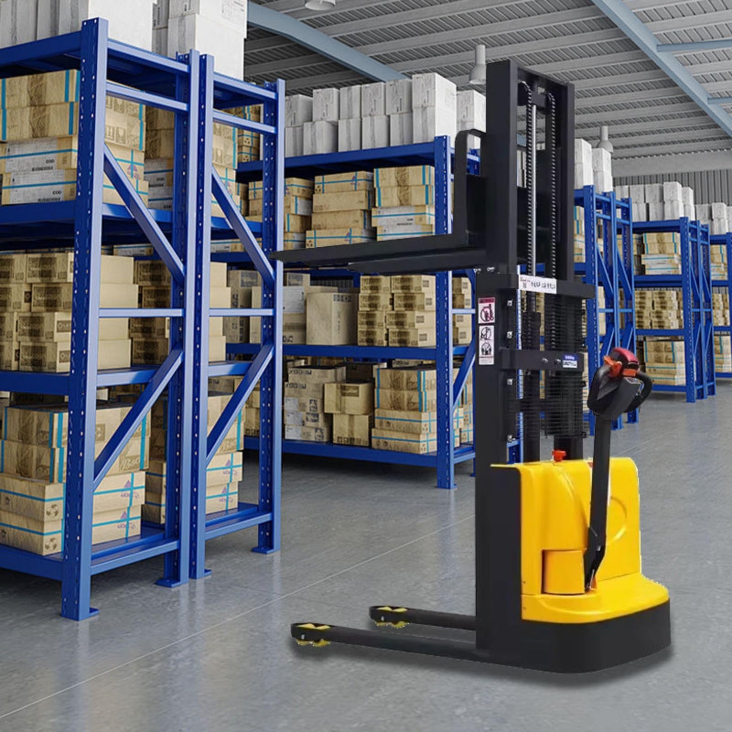 Electric Pallet Lift Platform Stacker, Battery Powered Lifting Truck Forklift, Walk Behind Hydraulic Stacking Equipment, Warehouse Pallet Handling Machine, Material Lifting System