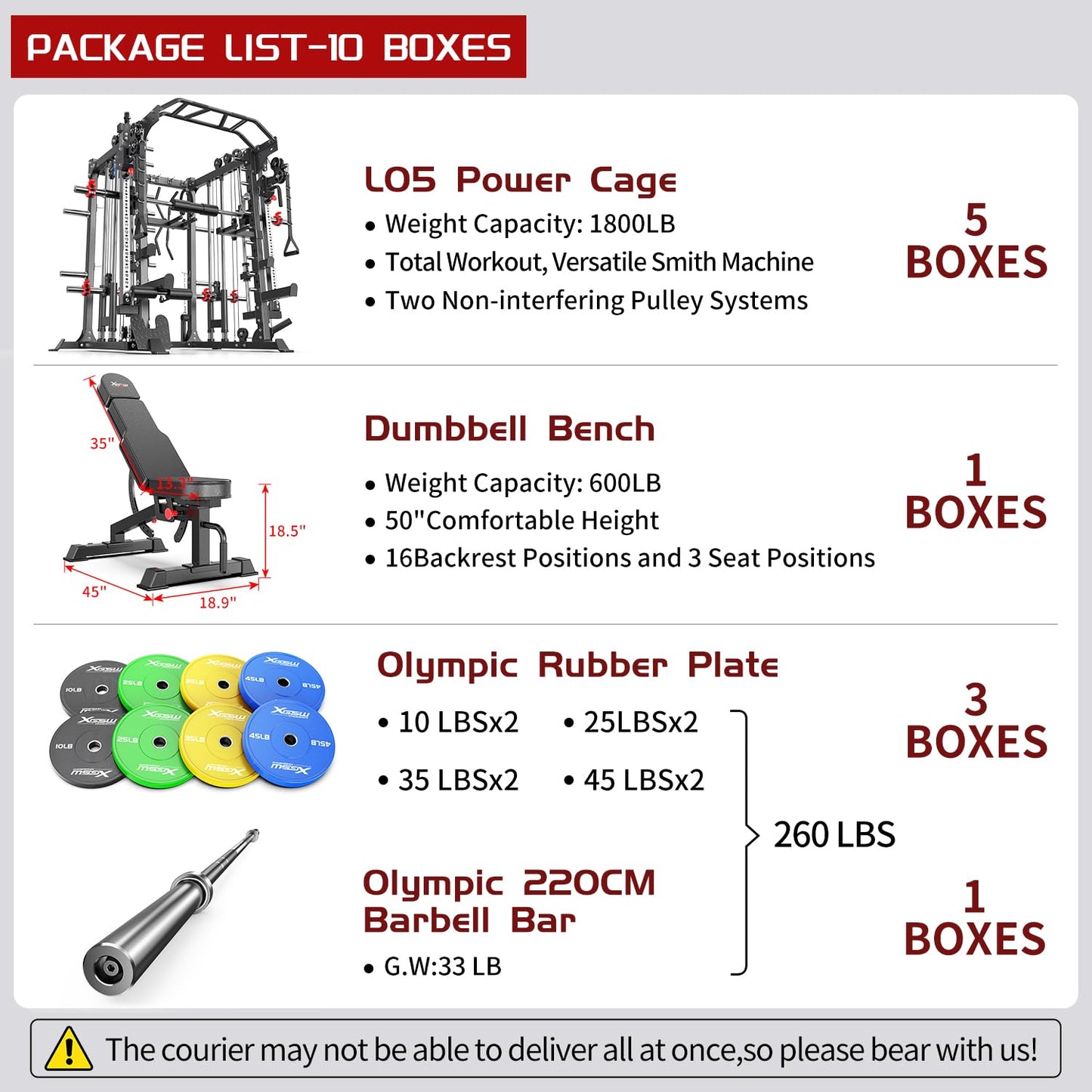 XGSW XINGESIWR Multi-Purpose Squat Rack,Smith Machine Weight Rack Set with Cable Crossover System, Home Gym Power Racks, Power Racks and Packages (L05, Power cage Black+Bench+(Pole+Color BP) 260LBS)