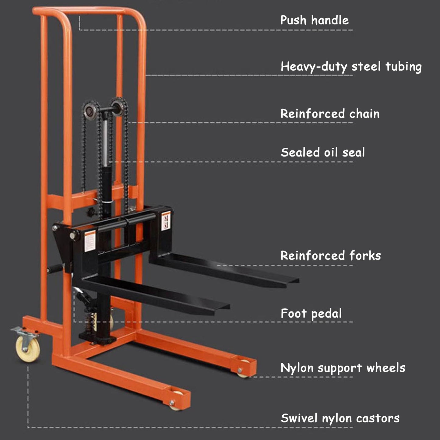 Hydraulic Manual Pallet Truck Maximum 400 kg - Stacker for Warehouse and Workshop, High Load Capacity, for Warehouse and Workshop(Raise by 160 cm)