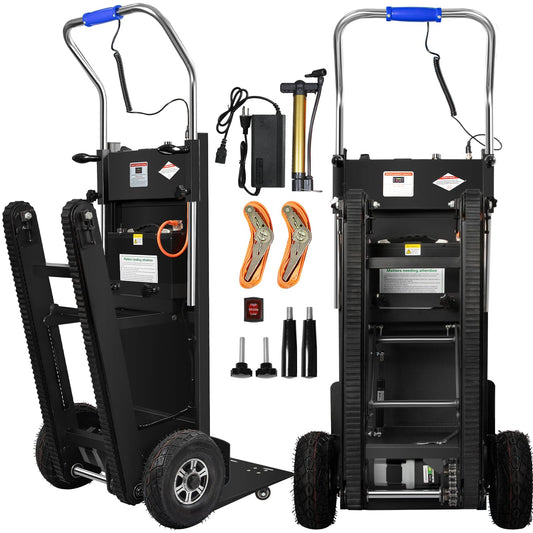 Electric Stair Climbing Dolly, Heavy Duty Stair Climber 900lbs Capacity 1250W Motorized Hand Truck with Ropes & Foldable Design for Moving Furniture Logistics (Black, Big Wheels)