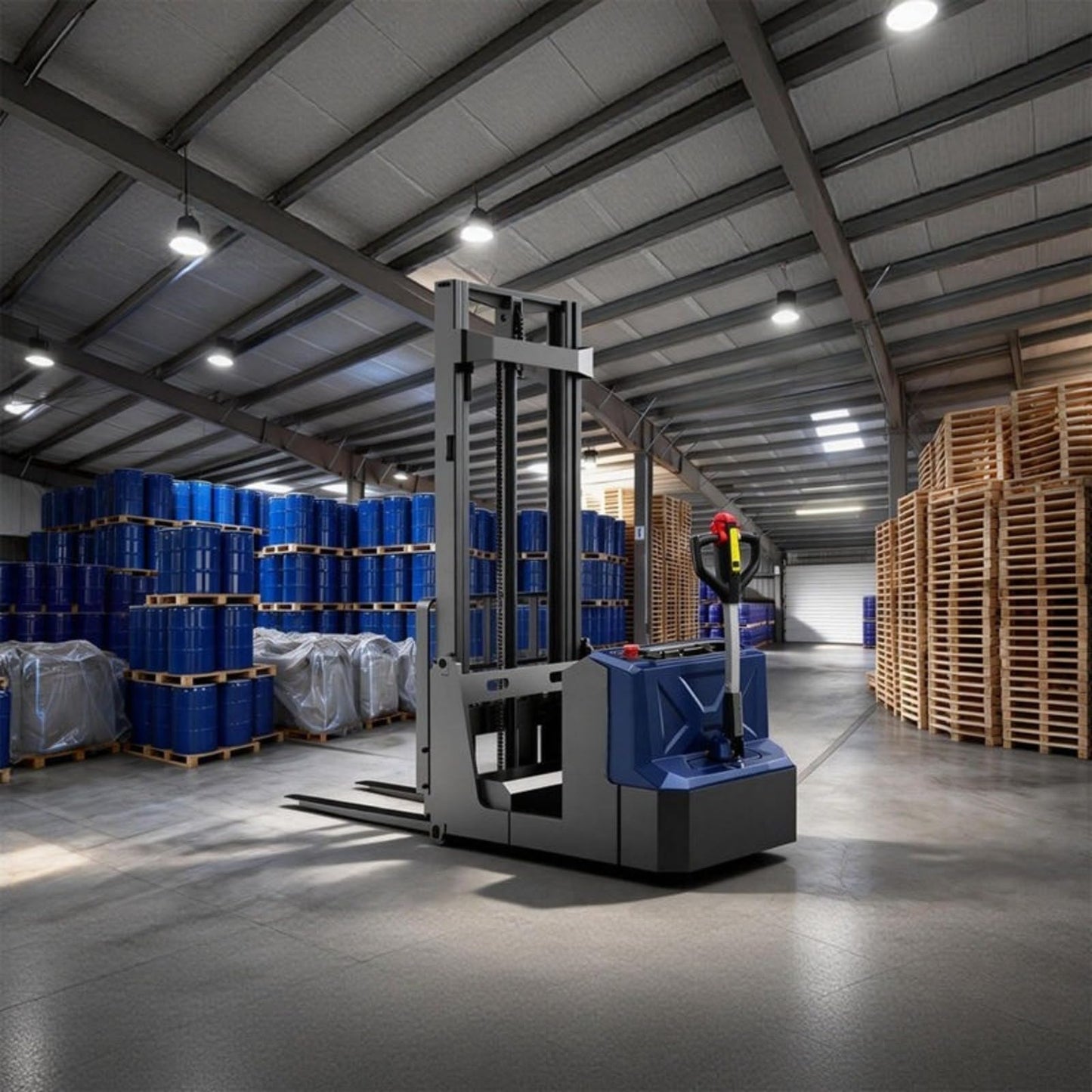 Electric Pallet Adjust Stacker, Battery Powered Forklift Lift Truck, Walk Behind Hydraulic Stacking Machine, Warehouse Material Handling Equipment, Pallet Lifting System