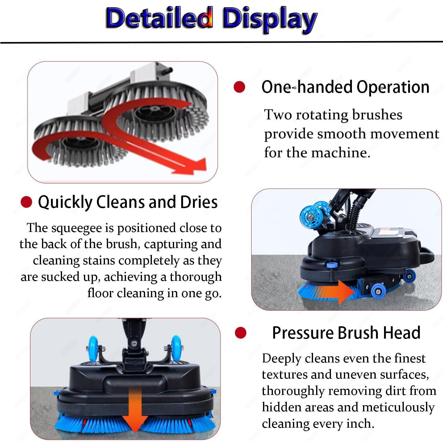 Hrxllb Automatic Floor Scrubber Self-Propelled, 360° Rotation,17 inch Commercial Cordless Machine,2H Run,with 2x250W Brush Motors & Dual Water Tanks(Red)