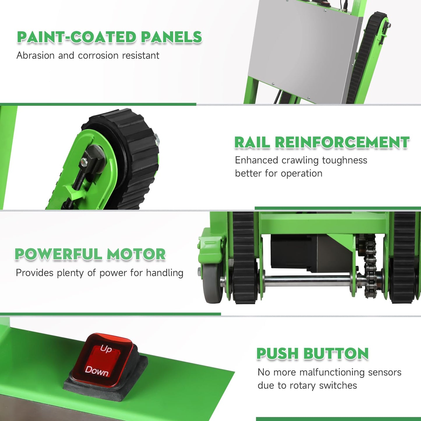 Electric Stair Climbing Dolly, 1250W Electric Stair Climbing Hand Truck, 900lbs Max Load Capacity, 3 Mode Folding Stair Climber Hand Trucks with Telescopic Handle for Moving Furniture (Green)
