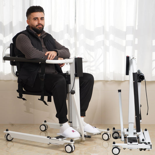 Foldable Electric Patient Lift Transfer Chair, Adjustable Height & Base Width, Portable Mobility Aid for Elderly, Bed to Wheelchair/Sofa/Toilet/Car Transfers (Electric Patient Lift Chair)